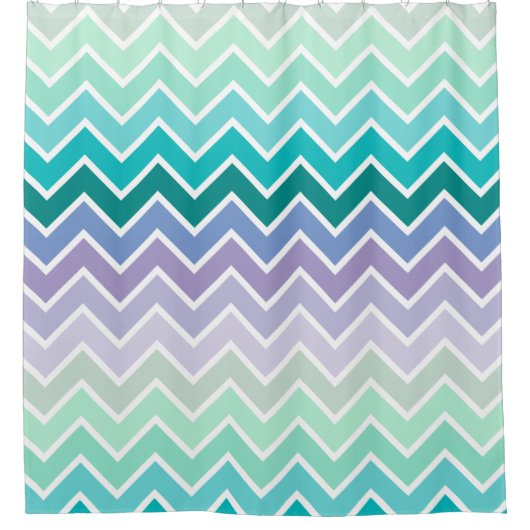 Blauwgroen Lila Ombre Chevron Pattern Douchegordijn (Voorkant)