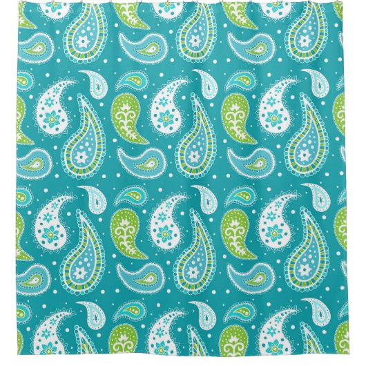 Blauwgroen Lime Green Paisley Pattern Shower Curta Douchegordijn (Voorkant)