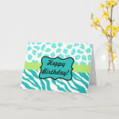 Blauwgroen, Lime Green & White Zebra & Cheetah Aan Kaart (Gele Bloem)