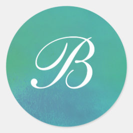 Blauwgroen Limoen Blauwe Waterverf Monogram Sticke Ronde Sticker