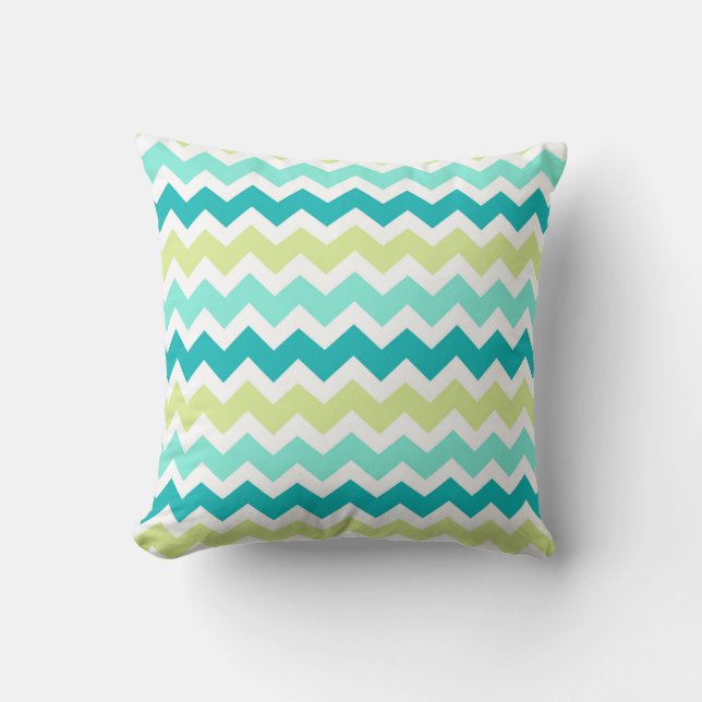 Blauwgroen Limoen Chevron Decoratief Pillow Kussen (Voorkant)