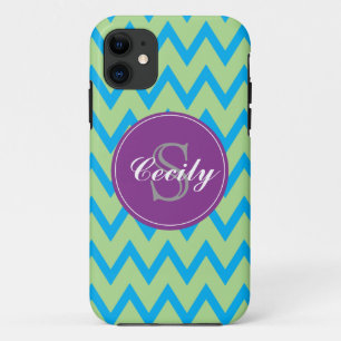Blauwgroen, Limoen, Paars Chevron Monogram iPhone5 iPhone 11 Hoesje