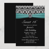 Blauwgroen lint & Damask Chic Diamond Sweet 16 Kaart (Voorkant / Achterkant)