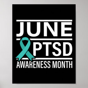 Blauwgroen Lint Juni PTSS Awareness Maand Poster