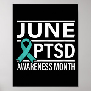 Blauwgroen lint juni PTSS Awareness Month Poster
