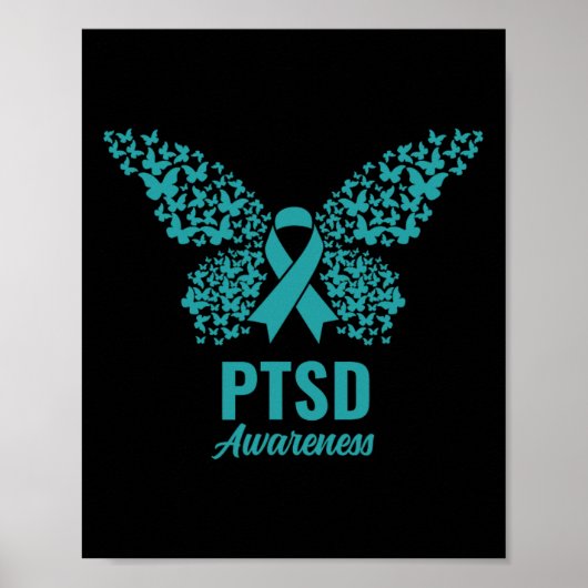 Blauwgroen lint met vlinders- PTSS Awareness Poster (Voorkant)