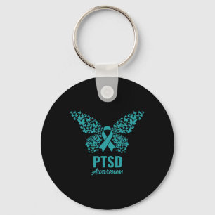 Blauwgroen lint met vlinders- PTSS Awareness Sleutelhanger