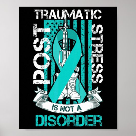 Blauwgroen lint Post Traumatische Stress Flag PTSS Poster (Voorkant)