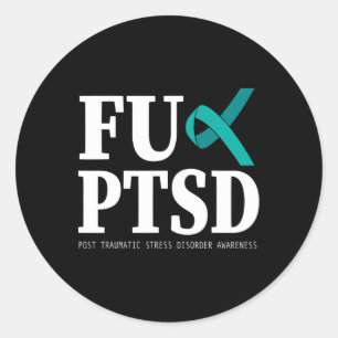 Blauwgroen Lint PTSS Awareness - Ondersteuning Str Ronde Sticker