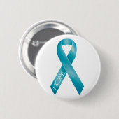 Blauwgroen lint ronde button 5,7 cm (Voorkant /achterkant)