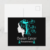 Blauwgroen lint voor ovariumkanker aankondigingskaart (Voorkant / Achterkant)