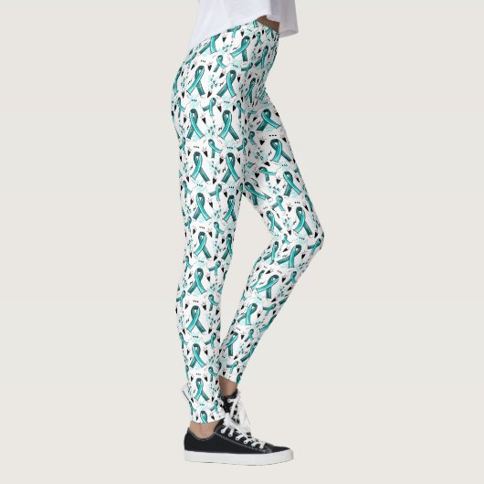 Blauwgroen lintbewustzijn naadloos patroon leggings (Rechts)