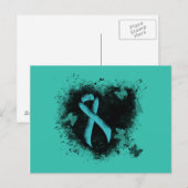 Blauwgroen lintgegraven hart briefkaart (Voorkant / Achterkant)