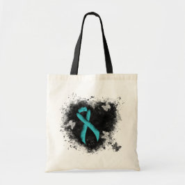 Blauwgroen lintgegraven hart tote bag
