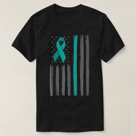Blauwgroen lintje - ovariumkankerbewustzijn t-shirt (Design voorkant)