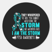 Blauwgroen lintvlinder De Storm Warrior PTSS Aware Ronde Sticker (Voorkant)