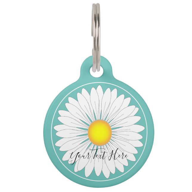 Blauwgroen  Little Daisy Round Huisdierpenning (Voorkant)