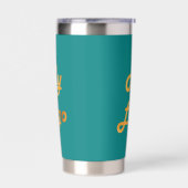 Blauwgroen logo-onderneming geïsoleerde drinkbeker (Links)