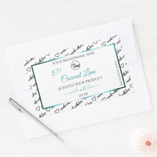 Blauwgroen Logo voor zwart en wit Word Cloud Label (Envelop)