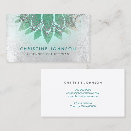 blauwgroen Lotus bloem licentie estheticus Visitekaartje (Voorkant / Achterkant)