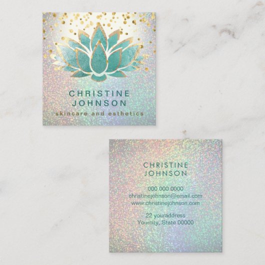 blauwgroen lotus huidverzorging en esthetiek vierkante visitekaartje (Voorkant / Achterkant)