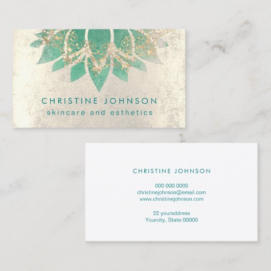 blauwgroen lotusbloem huidverzorging en esthetiek visitekaartje (Voorkant / Achterkant)