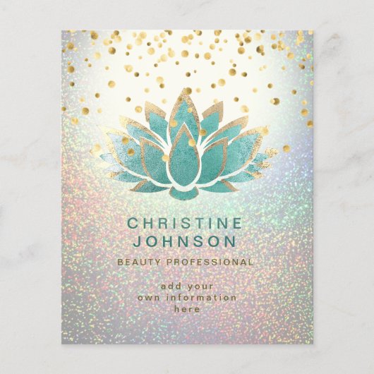 blauwgroen lotusbloemenschoonmaakster flyer (Voorkant)