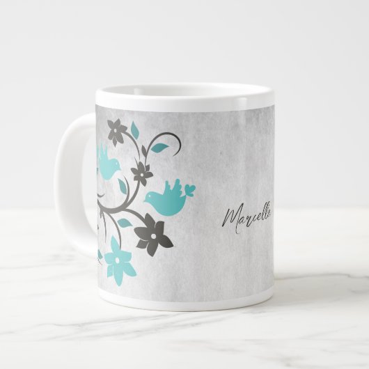 Blauwgroen Lovevogels Aangepaste Giant Coffee Mok (Links)