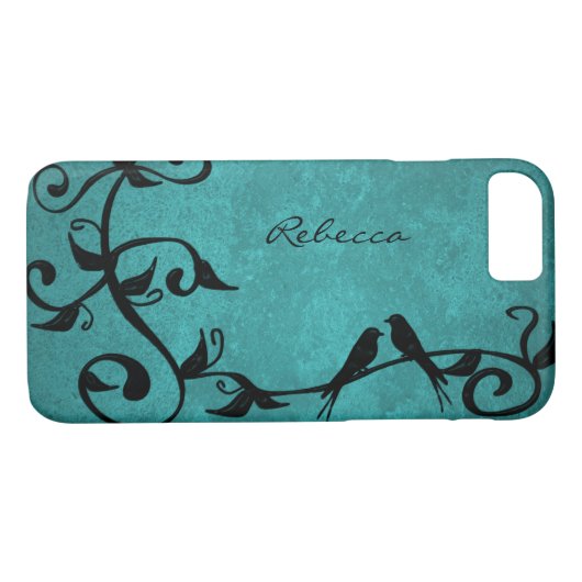 Blauwgroen Lovevogels Aangepaste iPhone Case (Achterkant (Horizontaal))