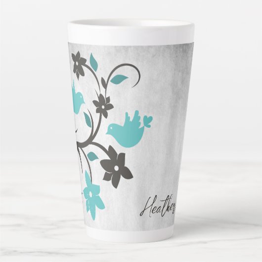 Blauwgroen Lovevogels Aangepaste latte Mok (Voorkant)