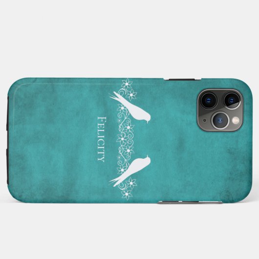 Blauwgroen Lovevogels Floral Vine iPhone Case (Achterkant (horizontaal))