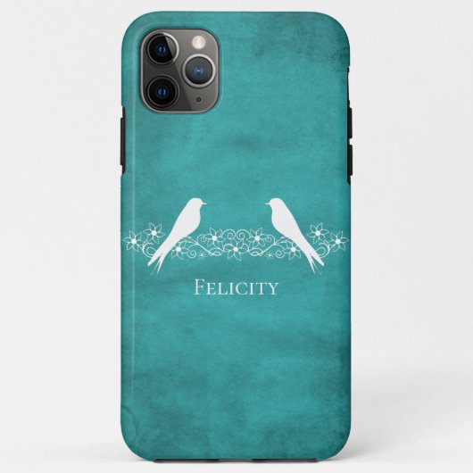 Blauwgroen Lovevogels Floral Vine iPhone Case (Achterkant)