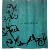 Blauwgroen Lovevogels - Gepersonaliseerd douchergo Douchegordijn (Voorkant)