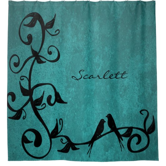 Blauwgroen Lovevogels - Gepersonaliseerd douchergo Douchegordijn (Voorkant)