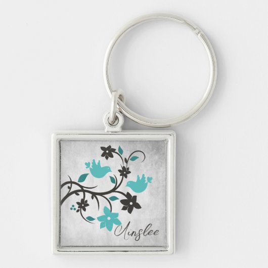 Blauwgroen Lovevogels Gepersonaliseerde Sleutelhan Sleutelhanger (Voorkant)