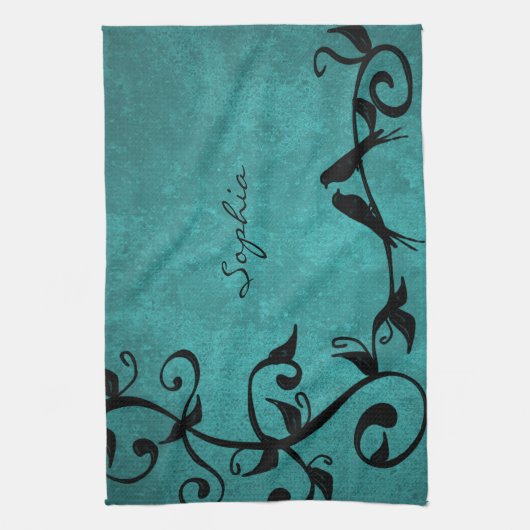 Blauwgroen Lovevogels Kitchen Towel Theedoek (Verticaal)