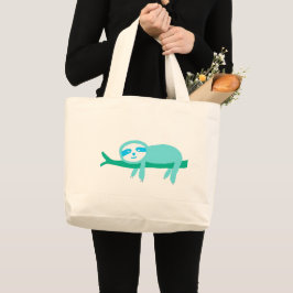 Blauwgroen luiaard op een tak grote tote bag