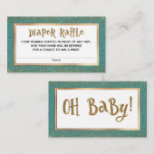 Blauwgroen Luier Raffle Kaarten met Gouden Glitter (Voorkant / Achterkant)