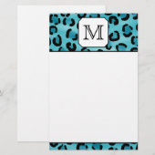 Blauwgroen luipaard afdrukken, aangepast monogram. briefpapier (Voorkant / Achterkant)