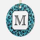 Blauwgroen luipaard afdrukken, aangepast monogram. keramisch ornament (Links)