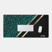 Blauwgroen luipaard met goud & zwart - Monogram Bureaumat (Keyboard & Muis)