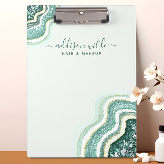 Blauwgroen Luxe glitter Agate Geode Chic Klembord