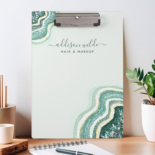 Blauwgroen Luxe glitter Agate Geode Chic Klembord