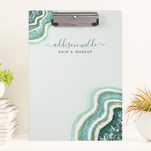 Blauwgroen Luxe glitter Agate Geode Chic Klembord