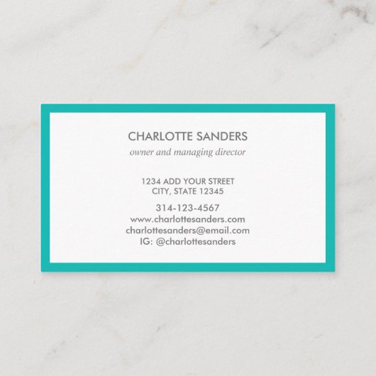 Blauwgroen luxe minimal chic visitekaartje (Achterkant)