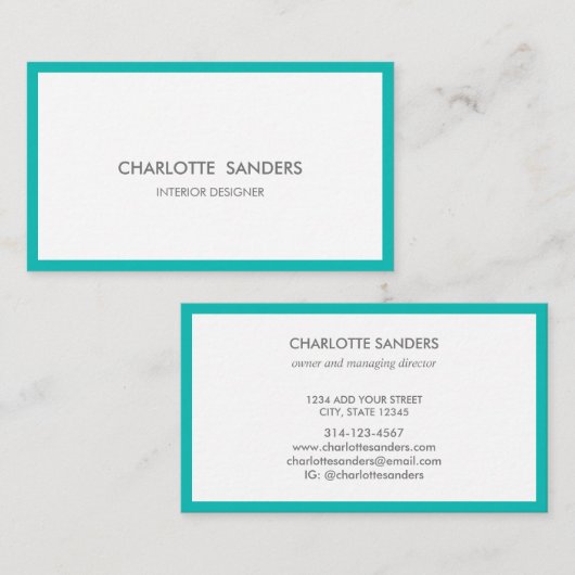 Blauwgroen luxe minimal chic visitekaartje (Voorkant / Achterkant)