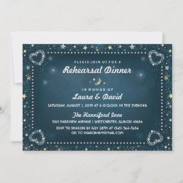 Blauwgroen maan & sterren Goud & Witte repetitie D Kaart