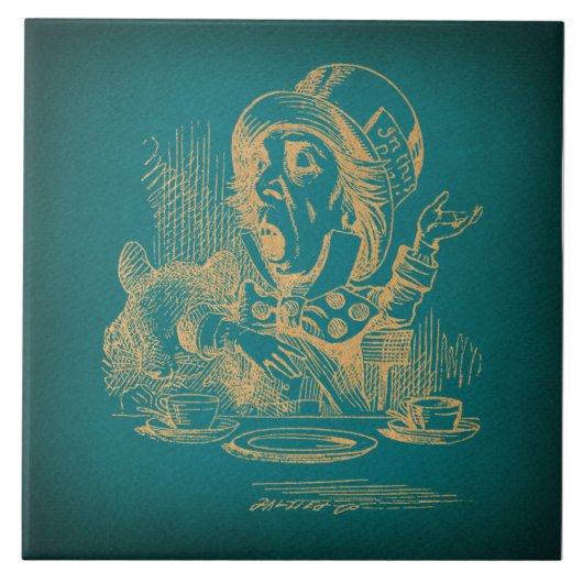 Blauwgroen Mad Hatter Alice in Wonderland  Kunst Tegeltje (Voorkant)
