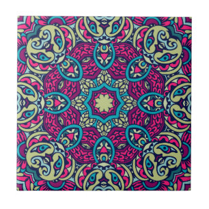Blauwgroen, Magenta, Gold & Olive Eclectic Boho Ma Tegeltje