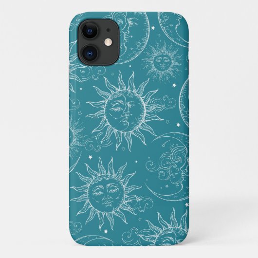 Blauwgroen Magic Celestial Sun Moon Stars Case-Mate iPhone Case (Achterkant)